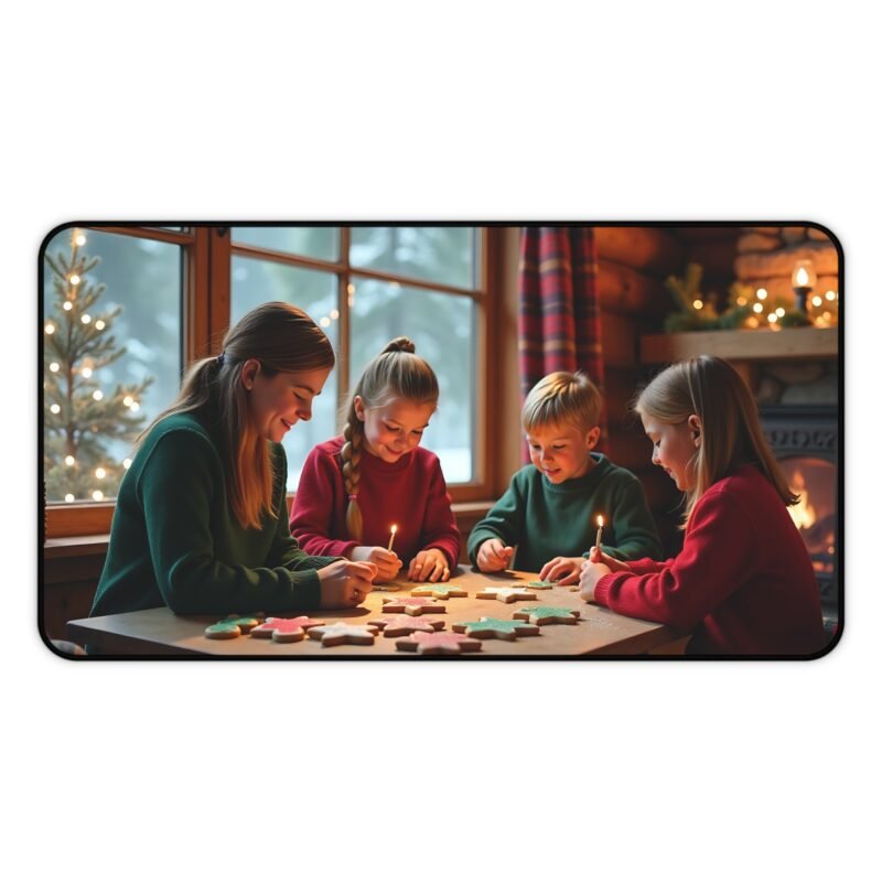 Festive Christmas Desk Mat with Cozy Winter Cabin and Holiday Spirit - Image 5