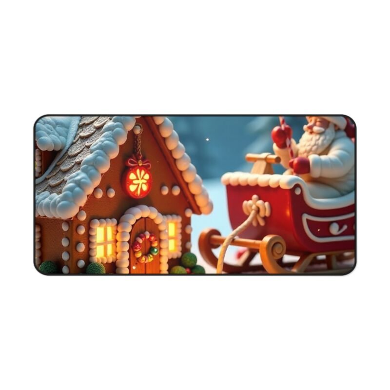 Christmas Desk Mat with Festive Gingerbread House and Santa Claus Design - Image 9