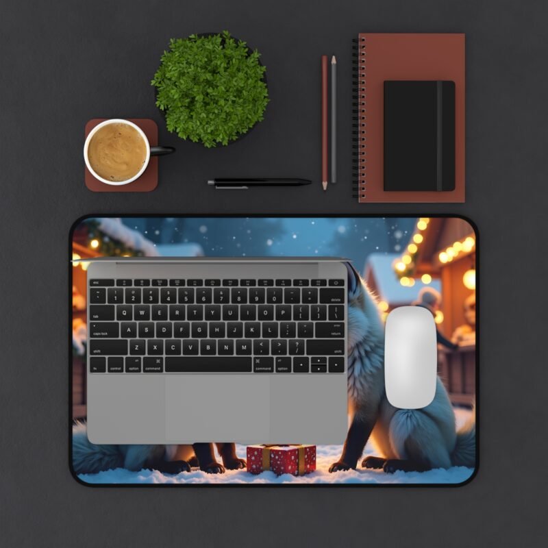 Christmas Desk Mat with Whimsical Foxes in a Snowy Winter Wonderland - Image 3