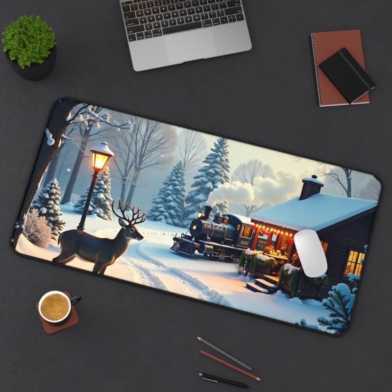 Winter Desk Mat with Deer and Snowy Train Scene for Cozy Seasonal Workspace - Image 12