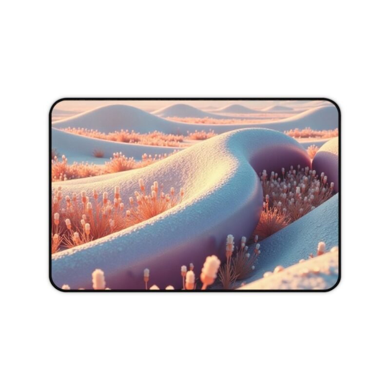 Desert Landscape Desk Mat with Serene Sand Dunes and Golden Flora