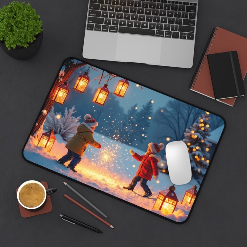 Festive Christmas Desk Mat with Winter Wonderland Scene and Holiday Cheer - Image 4