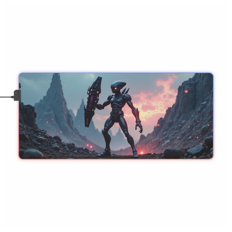 Gaming Mouse Pad with LED Lighting and Futuristic Robotic Warrior Design - Image 9