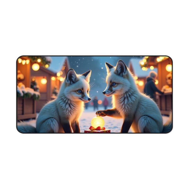 Christmas Desk Mat with Whimsical Foxes in a Snowy Winter Wonderland - Image 9