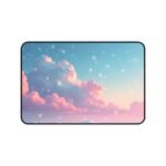Winter Aesthetic Desk Mat with Pink Clouds and Snowy Landscape for Cozy Workspaces
