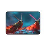 Fantasy Desk Mat with Vivid Grasshoppers on Mystical Misty Terrain for Nature and Fantasy Lovers