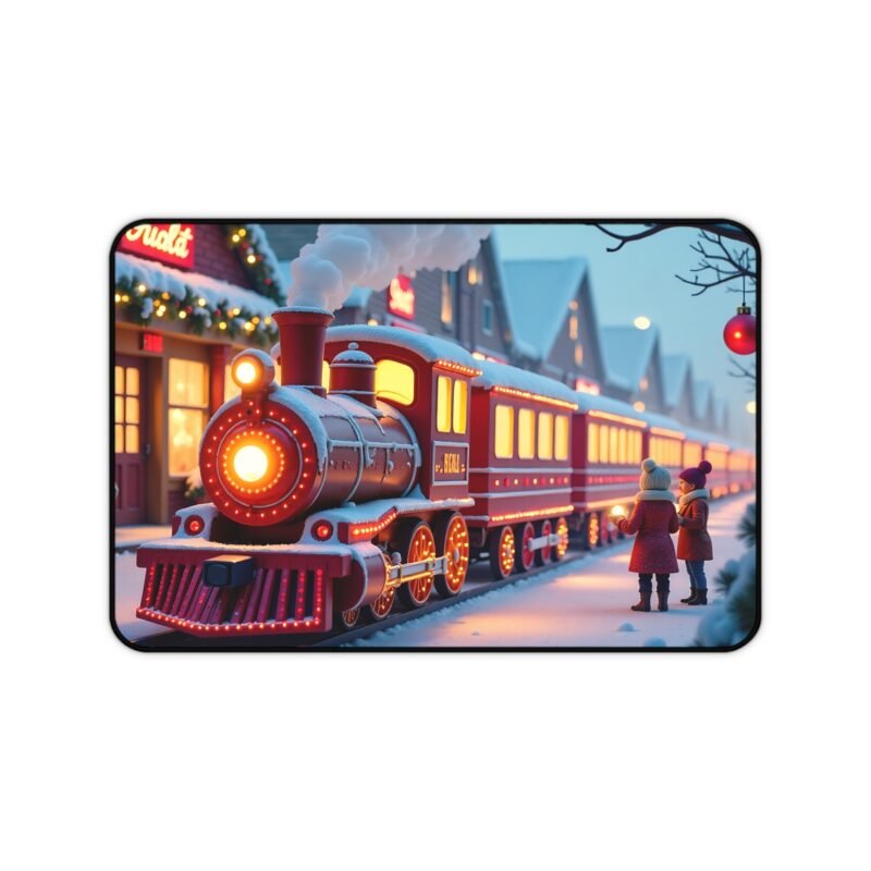 Christmas Desk Mat with Festive Train Scene and Winter Wonderland Design