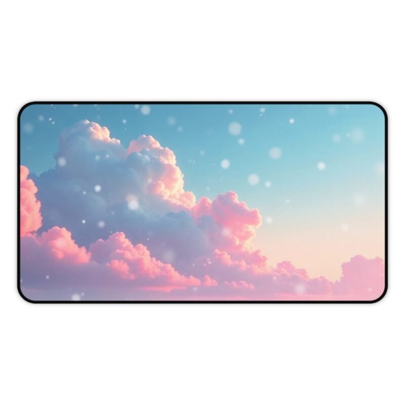 Winter Aesthetic Desk Mat with Pink Clouds and Snowy Landscape for Cozy Workspaces - Image 5