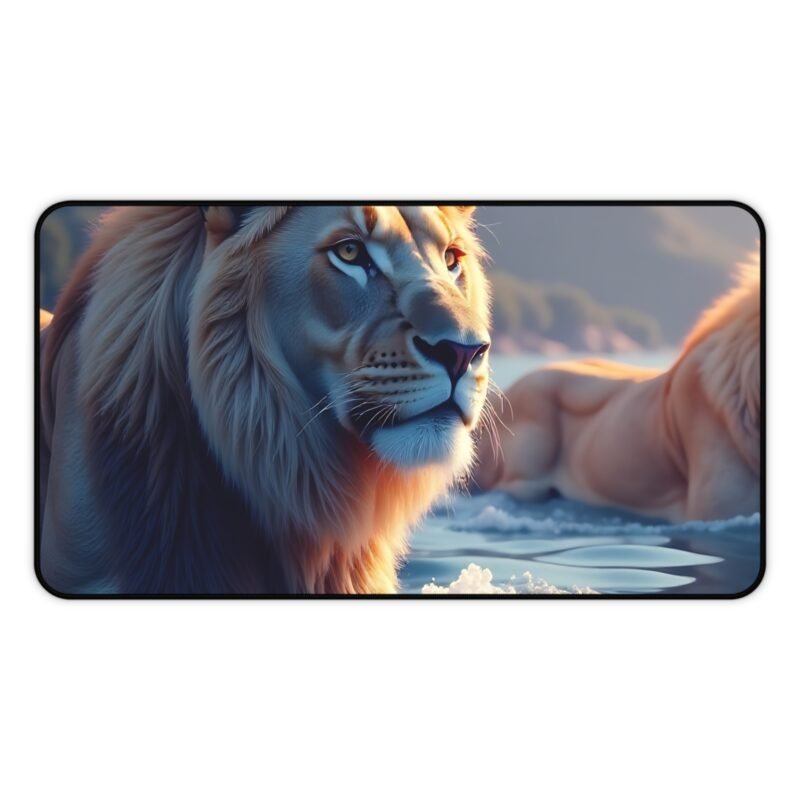 Majestic Lion Desk Mat with Sunset Scenery for Inspirational Workspaces - Image 5