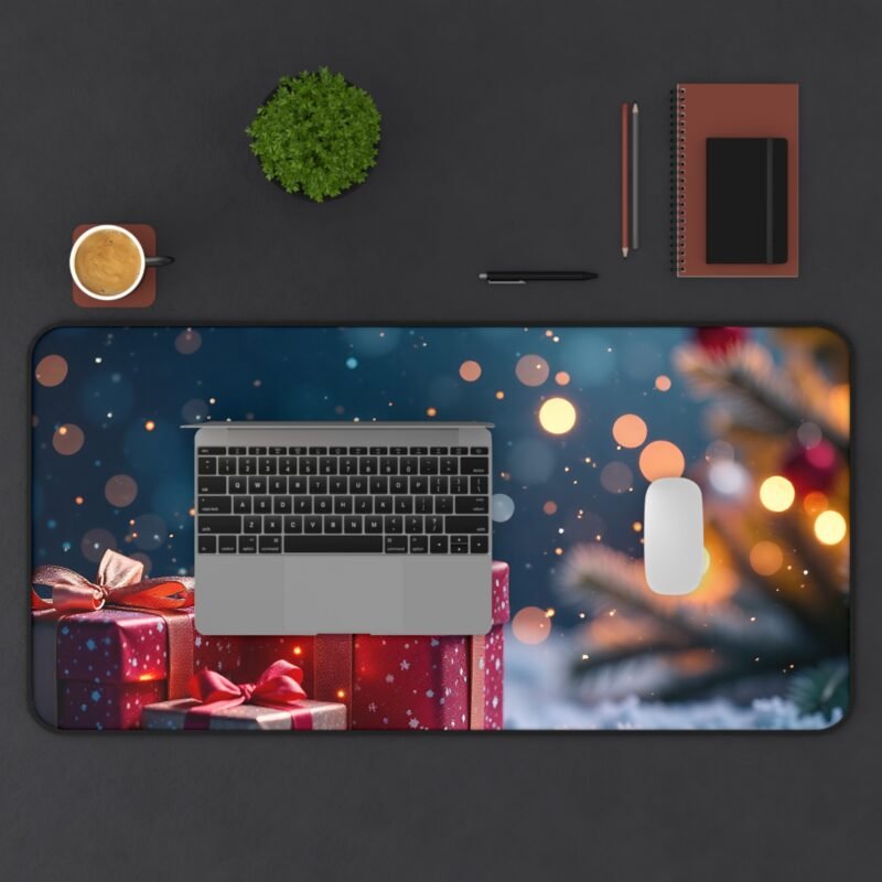 Festive Christmas Desk Mat with Snowy Gift Scene and Glowing Holiday Tree - Image 11