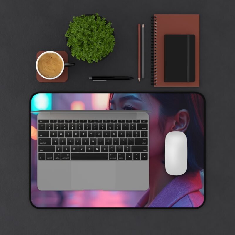 Cyberpunk Desk Mat Futuristic Neon Cityscape for Gaming and Workspaces - Image 3