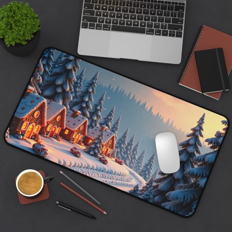 Winter Desk Mat with Cozy Snowy Village Design for Festive Workspace Comfort - Image 8