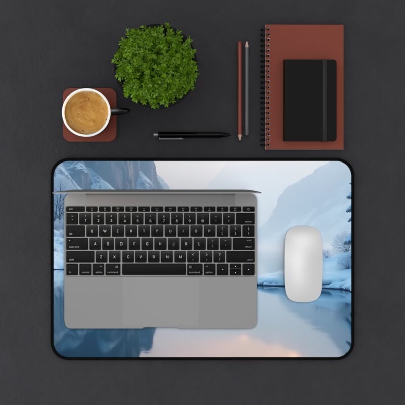 Winter Nature-Themed Desk Mat with Snowy Mountain Reflection for a Serene Workspace - Image 3