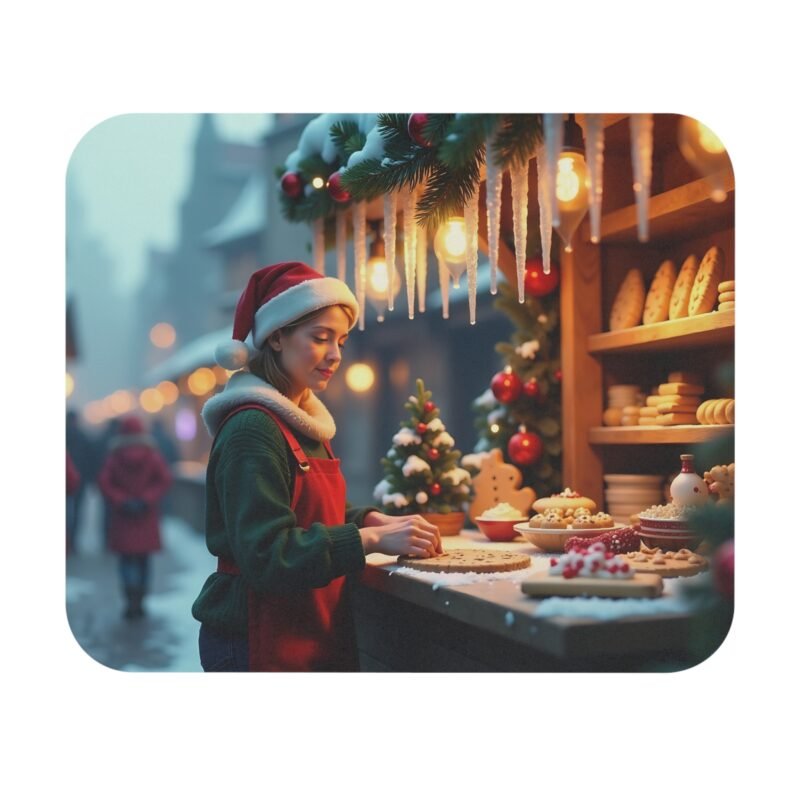 Christmas Market Mouse Pad with Festive Holiday Scene for Year-Round Cheer