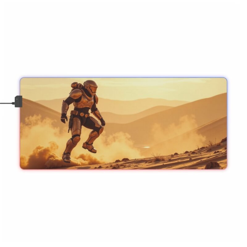 Gaming Mouse Pad Sci-Fi Design with Heroic Armored Figure and Immersive Desert Scene - Image 9