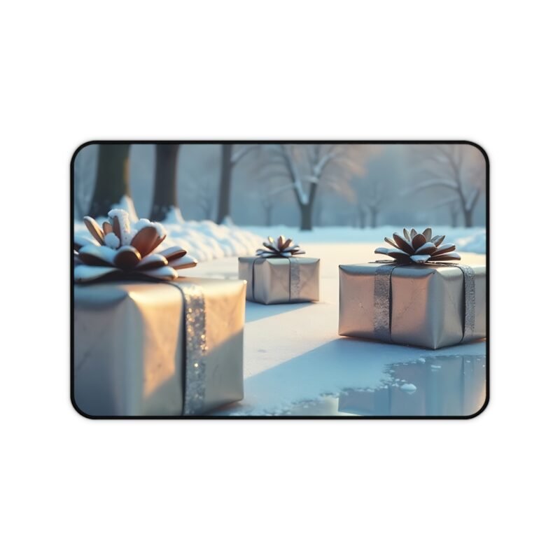 Winter Desk Mat with Snow-Dusted Trees and Holiday Charm