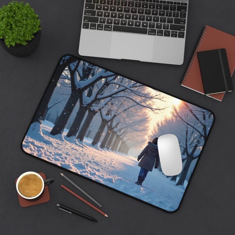 Serene Winter Desk Mat with Tranquil Snowy Path and Majestic Trees - Image 4
