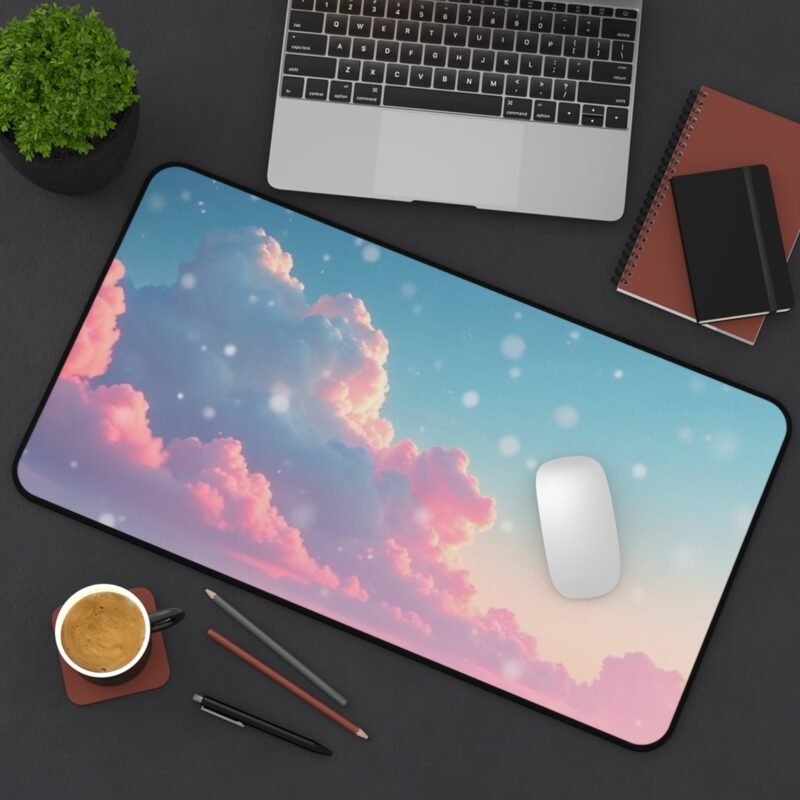 Winter Aesthetic Desk Mat with Pink Clouds and Snowy Landscape for Cozy Workspaces - Image 8