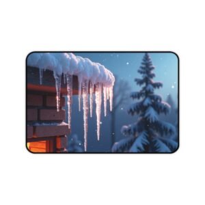 Winter Desk Mat with Cozy Cabin Design and Snowy Wonderland Aesthetic
