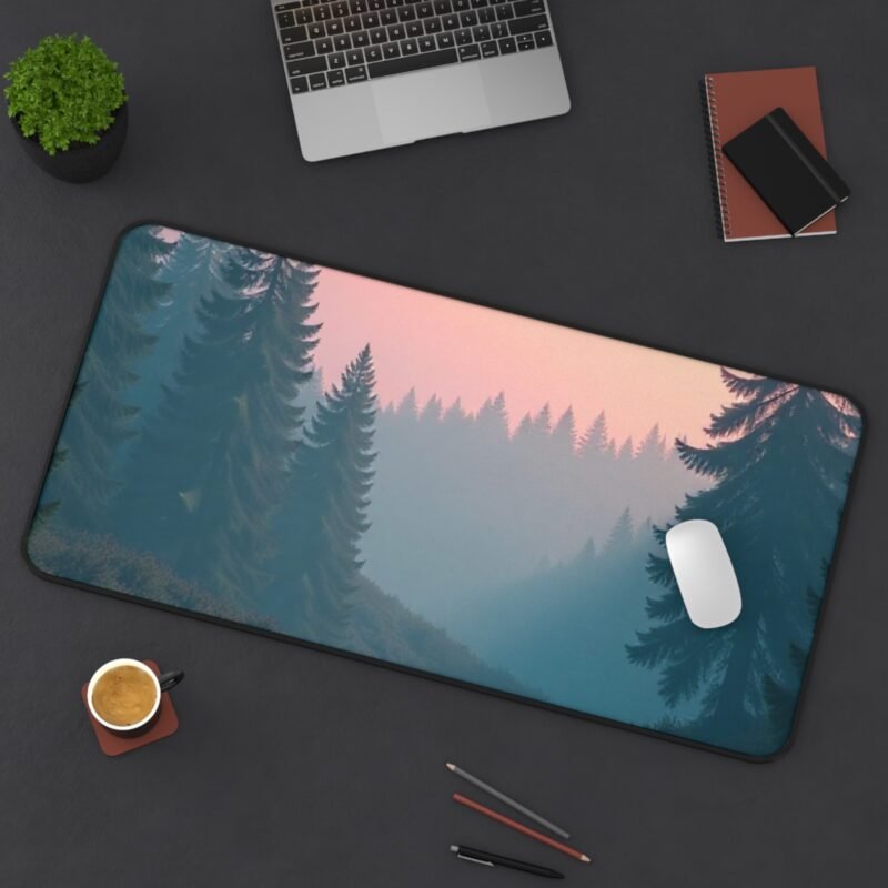 Nature Desk Mat with Tranquil Forest Scene and Misty Sunrise Design - Image 12