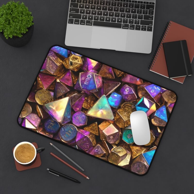 DND Desk Mat with Iridescent Polyhedral Dice Design for Gamers and Tabletop Adventures - Image 4