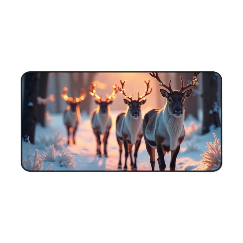 Winter Desk Mat with Reindeer Lights and Serene Snowy Landscape - Image 9