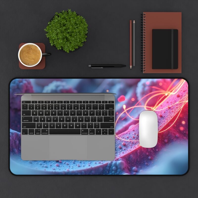 Digital Landscape Mouse Pad with Vibrant Electric-Red and Blue Molecular Design - Image 7