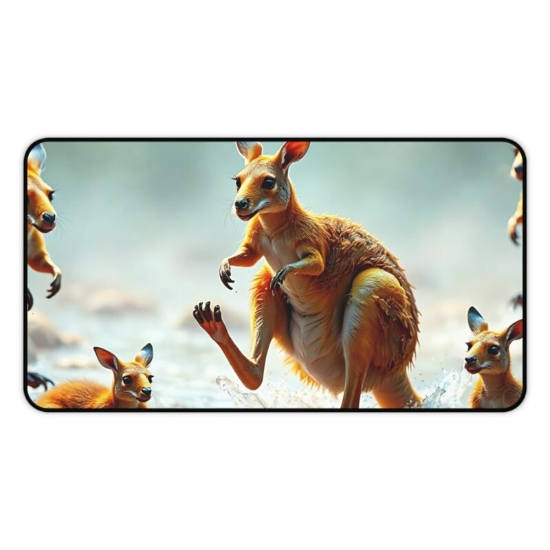 Nature-Inspired Desk Mat with Playful Kangaroos in Serene Riverbed Scene - Image 5