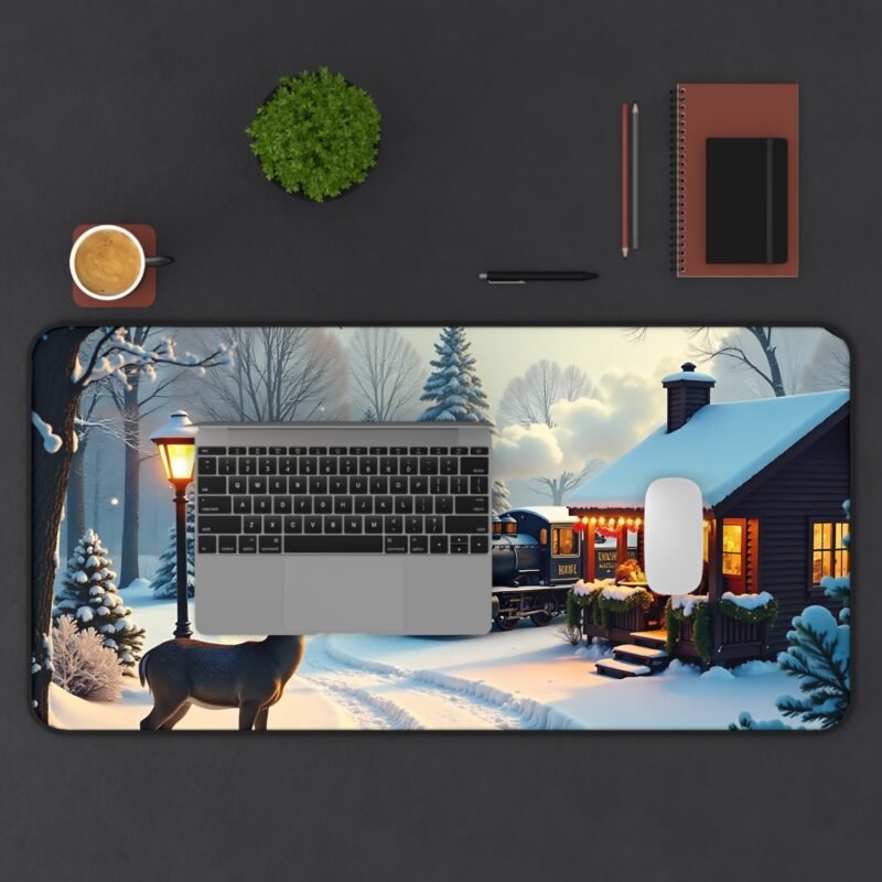 Winter Desk Mat with Deer and Snowy Train Scene for Cozy Seasonal Workspace - Image 11