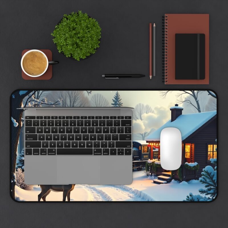 Winter Desk Mat with Deer and Snowy Train Scene for Cozy Seasonal Workspace - Image 7