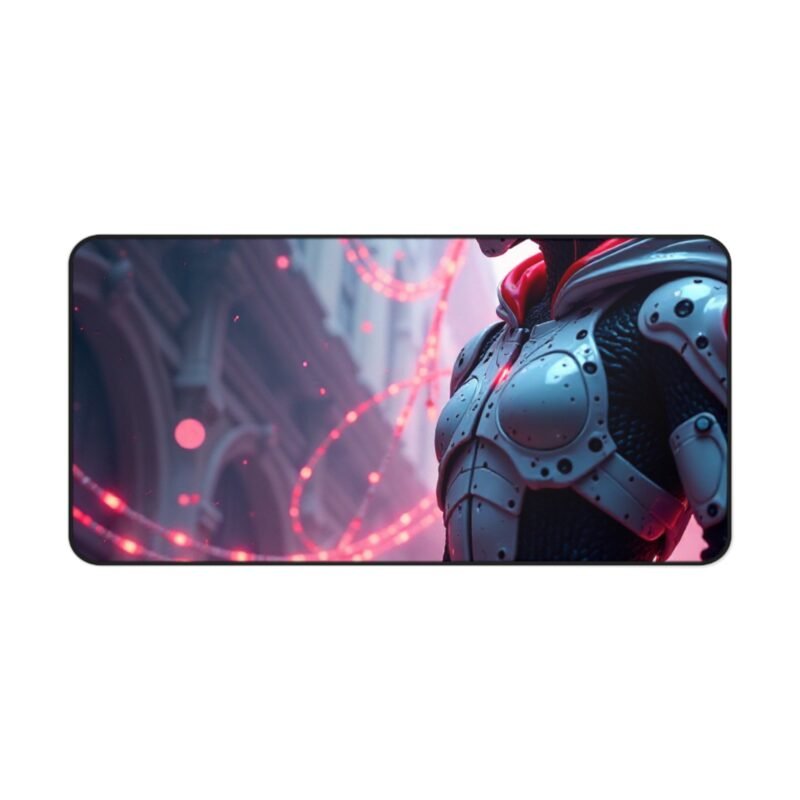 Cyberpunk Desk Mat with Futuristic Robot Design and Neo-Gothic Cityscape - Image 9