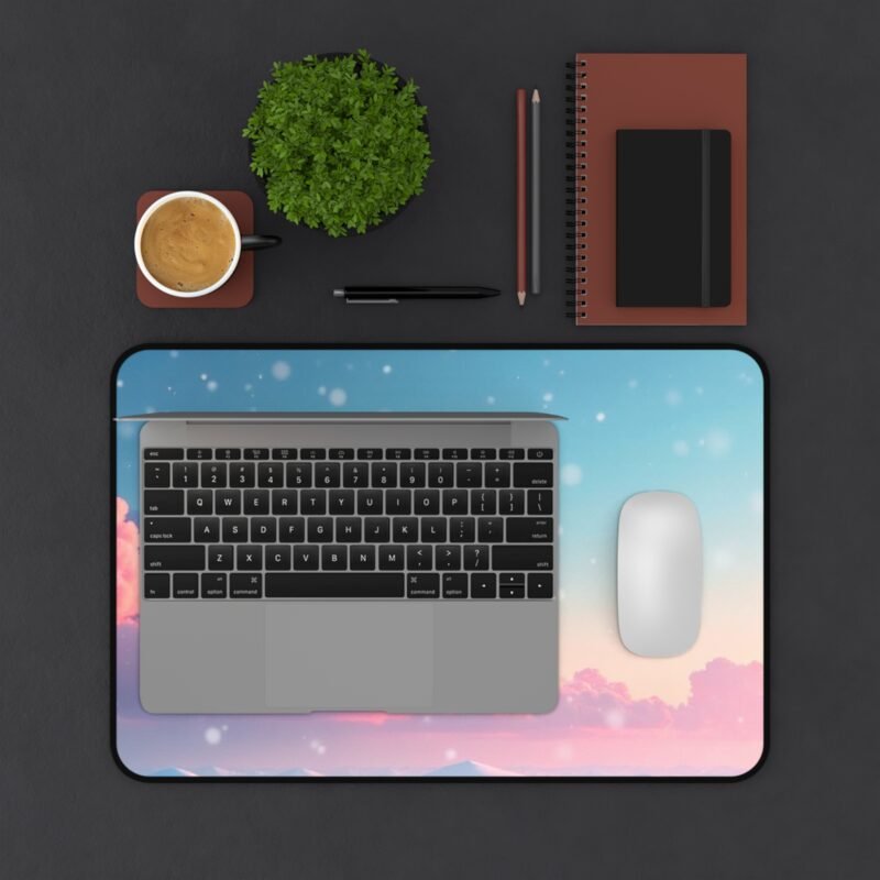 Winter Aesthetic Desk Mat with Pink Clouds and Snowy Landscape for Cozy Workspaces - Image 3