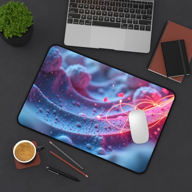 Digital Landscape Mouse Pad with Vibrant Electric-Red and Blue Molecular Design - Image 4