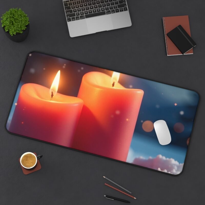 Enchanting Winter Desk Mat with Snowy Forest and Candlelit Ambiance - Image 12