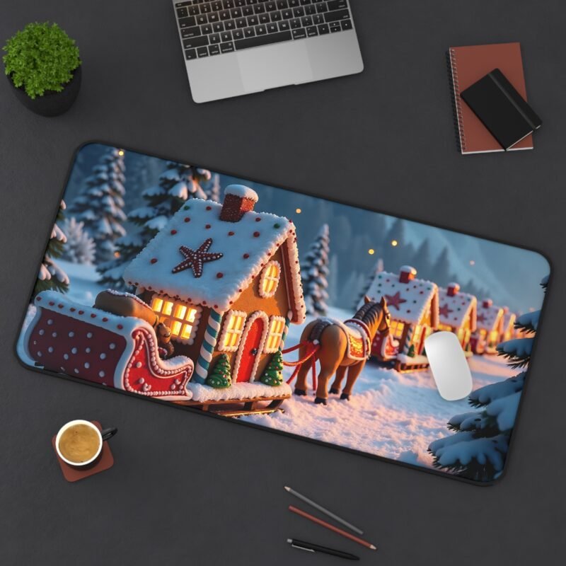 Whimsical Christmas Desk Mat with Gingerbread Train and Snowy Forest Backdrop - Image 12