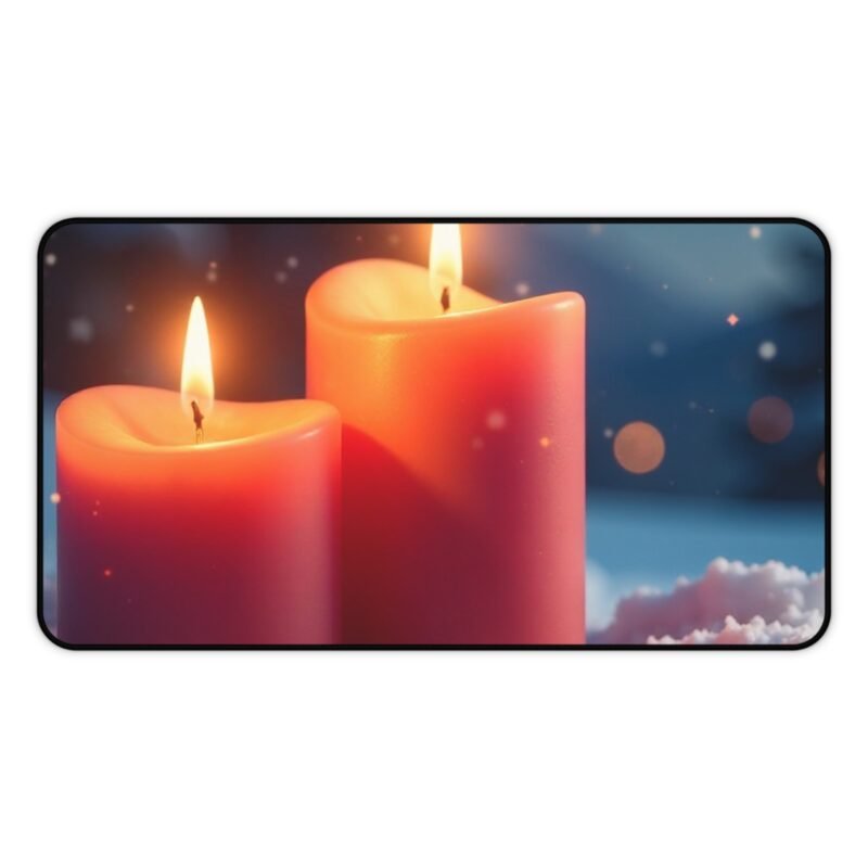 Enchanting Winter Desk Mat with Snowy Forest and Candlelit Ambiance - Image 5