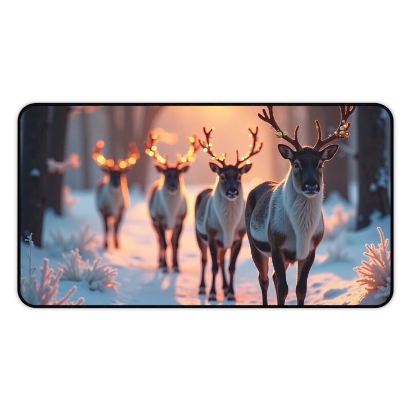 Winter Desk Mat with Reindeer Lights and Serene Snowy Landscape - Image 5