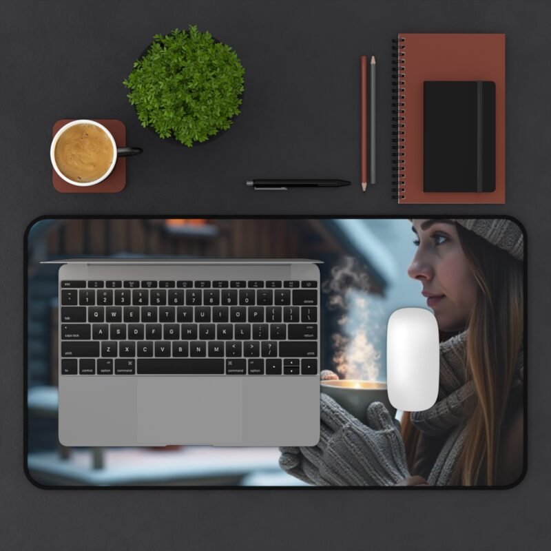 Cozy Winter Desk Mat with Snowy Cabin Design for Tranquil Workspace - Image 7