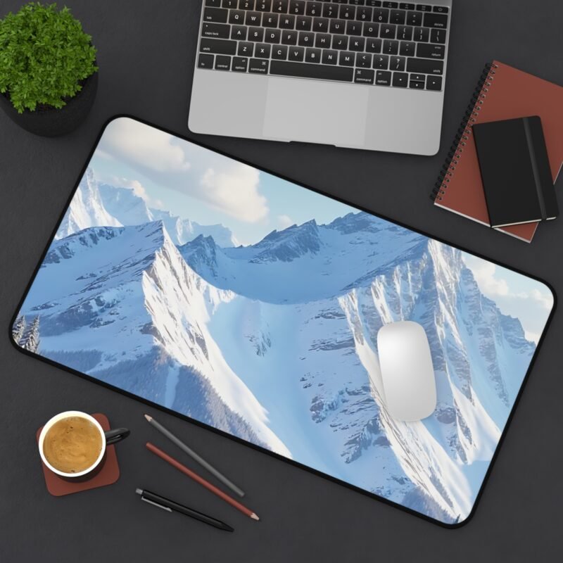 Winter Mountain Desk Mat with Alpine Snowy Landscape for a Serene Workspace - Image 8