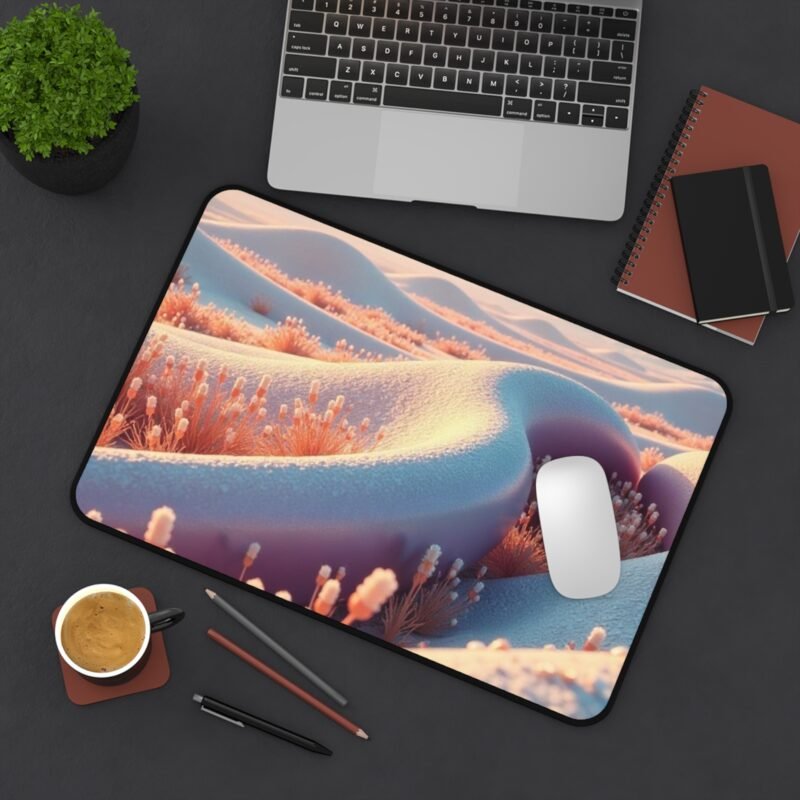 Desert Landscape Desk Mat with Serene Sand Dunes and Golden Flora - Image 4