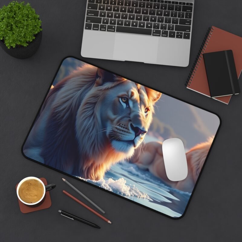 Majestic Lion Desk Mat with Sunset Scenery for Inspirational Workspaces - Image 4