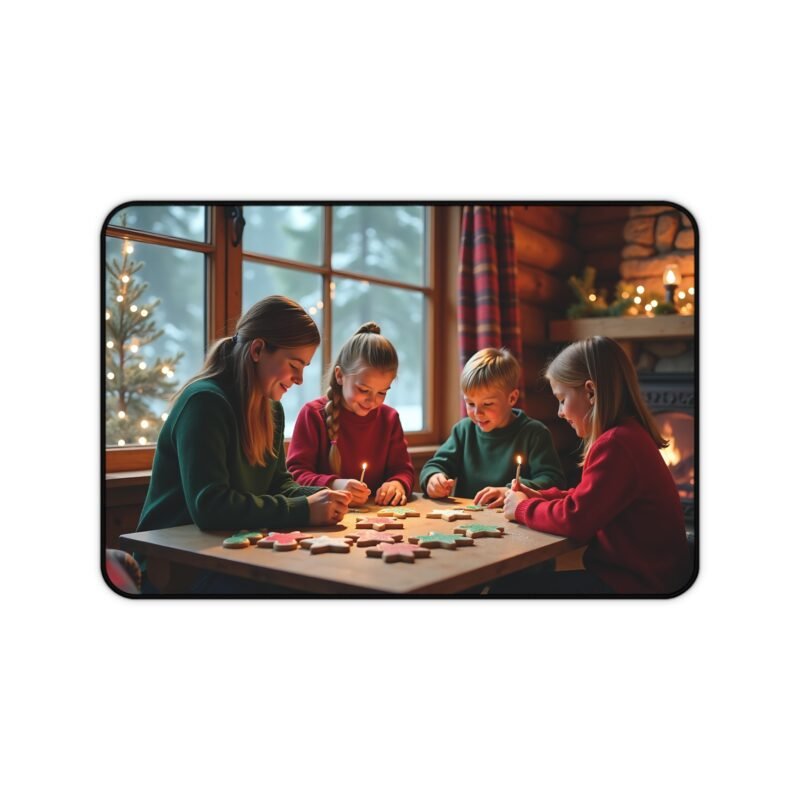 Festive Christmas Desk Mat with Cozy Winter Cabin and Holiday Spirit