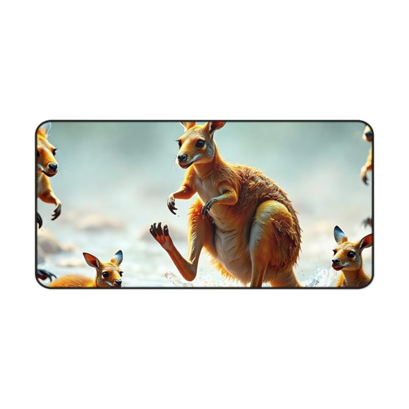 Nature-Inspired Desk Mat with Playful Kangaroos in Serene Riverbed Scene - Image 9