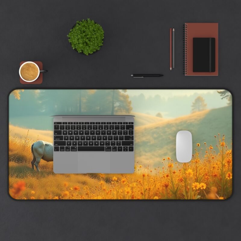 Autumn Nature Desk Mat with Tranquil Sunrise Meadow and Majestic Elk Scene - Image 11