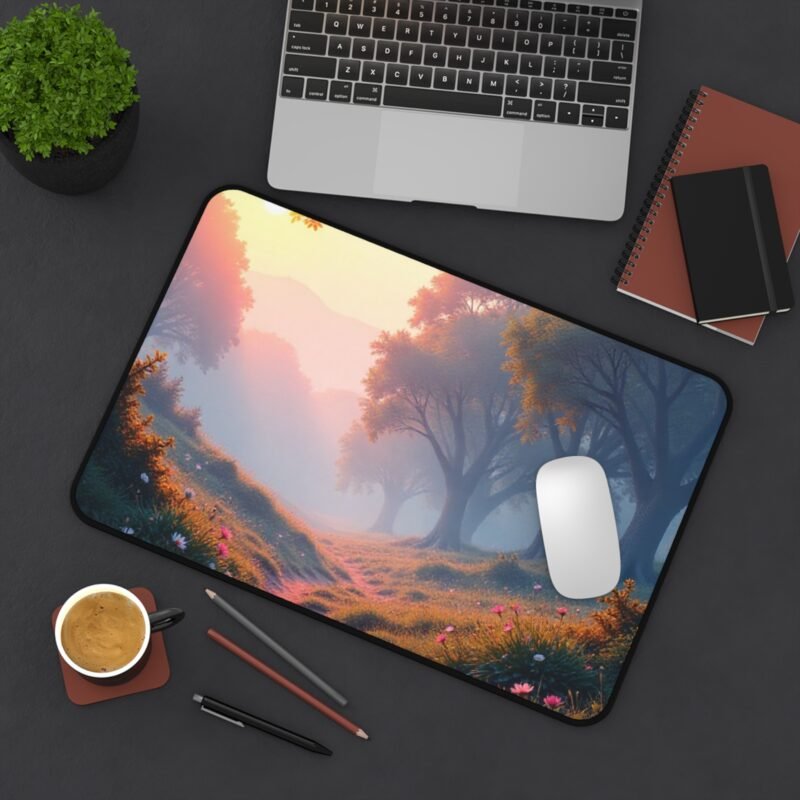 Serene Forest Desk Mat with Sunrise Glow for a Calm and Productive Workspace - Image 4