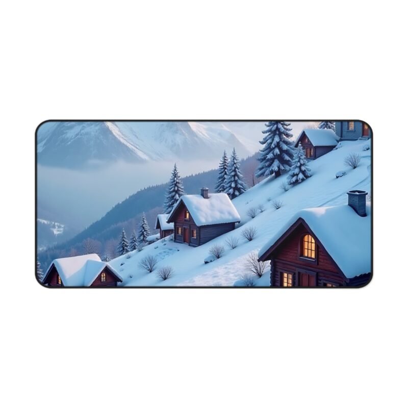 Winter Desk Mat with Snowy Cabin and Mountain Scenery for Cozy Workspace - Image 9