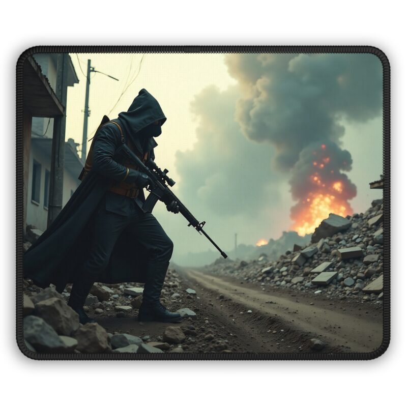 Gaming Mouse Pad Battlefield Design with Lone Warrior Combat Scene