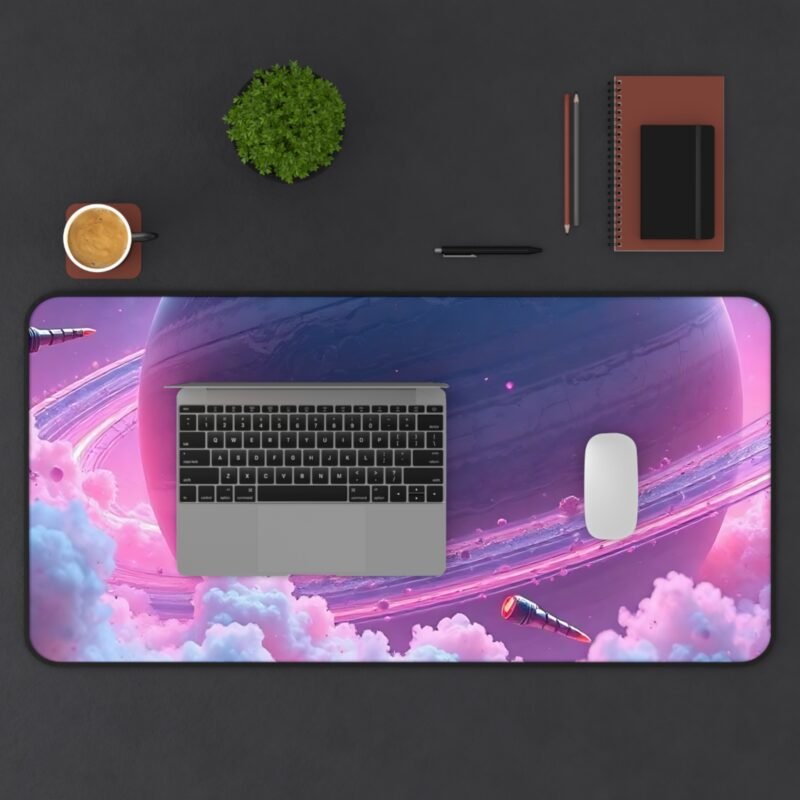 Galaxy Desk Mat for Gamers and Sci-Fi Lovers – Vibrant Cosmic Design with Gas Giant and Spacecraft - Image 11