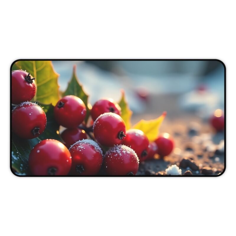 Winter Desk Mat with Holly Berry and Snowy Greenery Design - Image 5