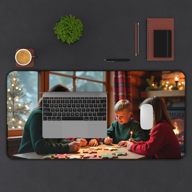 Festive Christmas Desk Mat with Cozy Winter Cabin and Holiday Spirit - Image 11